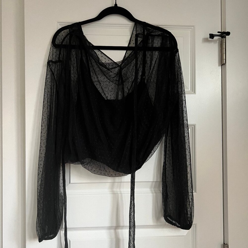 Free People Black Mesh Long Sleeve Shirt